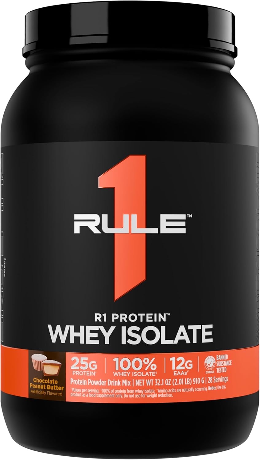 Rule 1 R1 Protein Whey Isolate - with 25g Protein & 6g BCAA Exclusively from Isolated & Hydrolyzed Sources for Workout Recovery (2 Pounds*, Chocolate Peanut Butter)