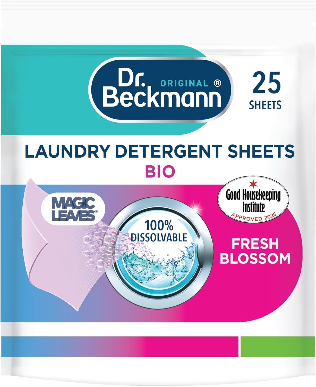 Dr. Beckmann MAGIC LEAVES Laundry Detergent Sheets BIO | Convenient and pre-dosed laundry detergent sheets | Dissolvable climate neutral and easy to use | 25 sheets