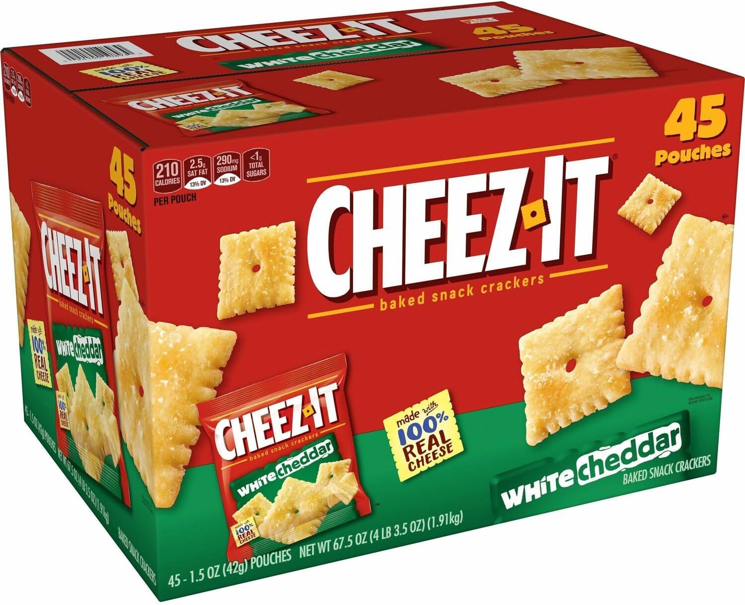Cheez-It White Cheddar Baked Snack Crackers Single Serve (45 Count)