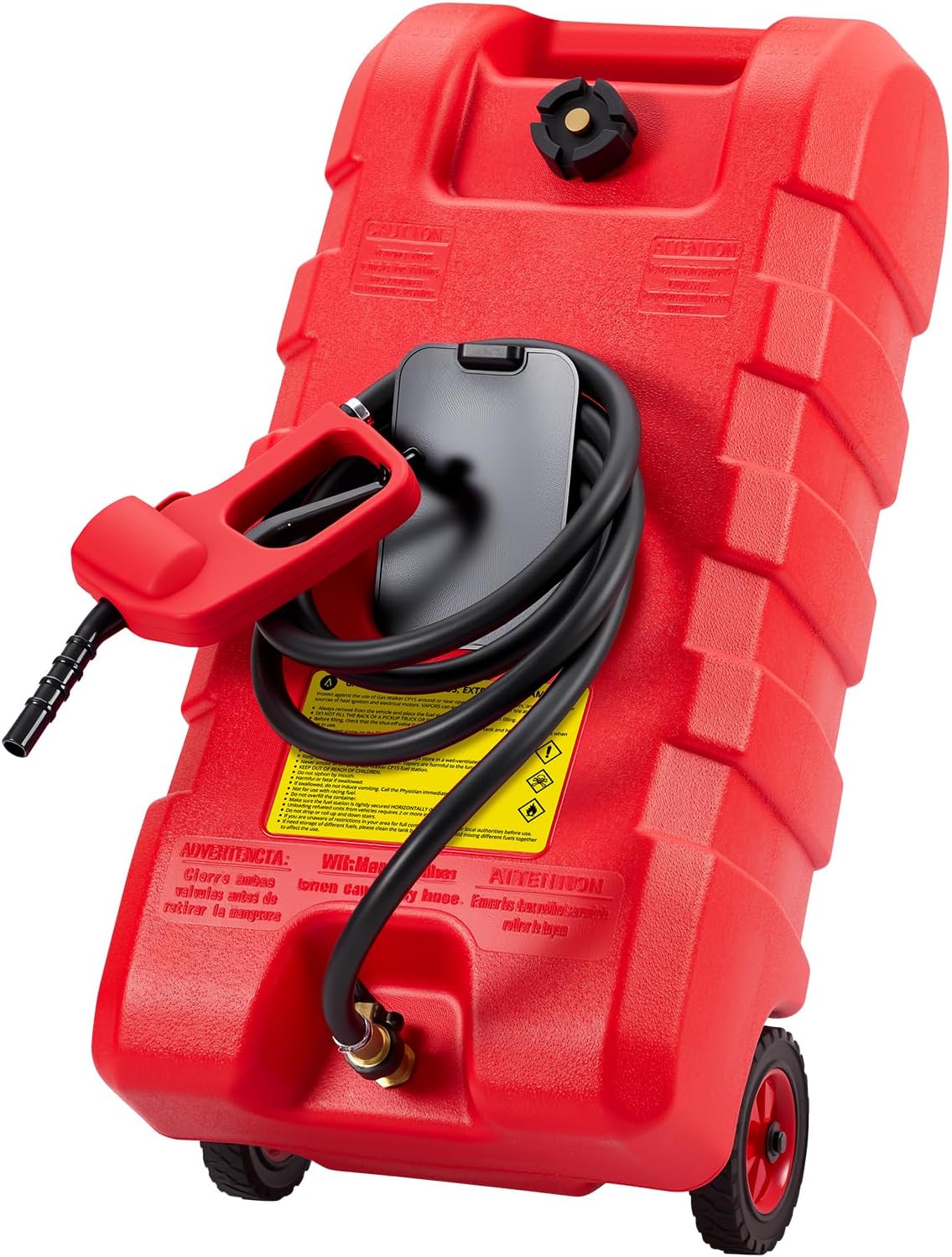 15 Gallon Gasoline Fuel Tank Container Tank With Wheels and Siphon Pump Portable Diesel Fuel Tank for Automobiles, Lawnmowers, ATVs and Boats - Red