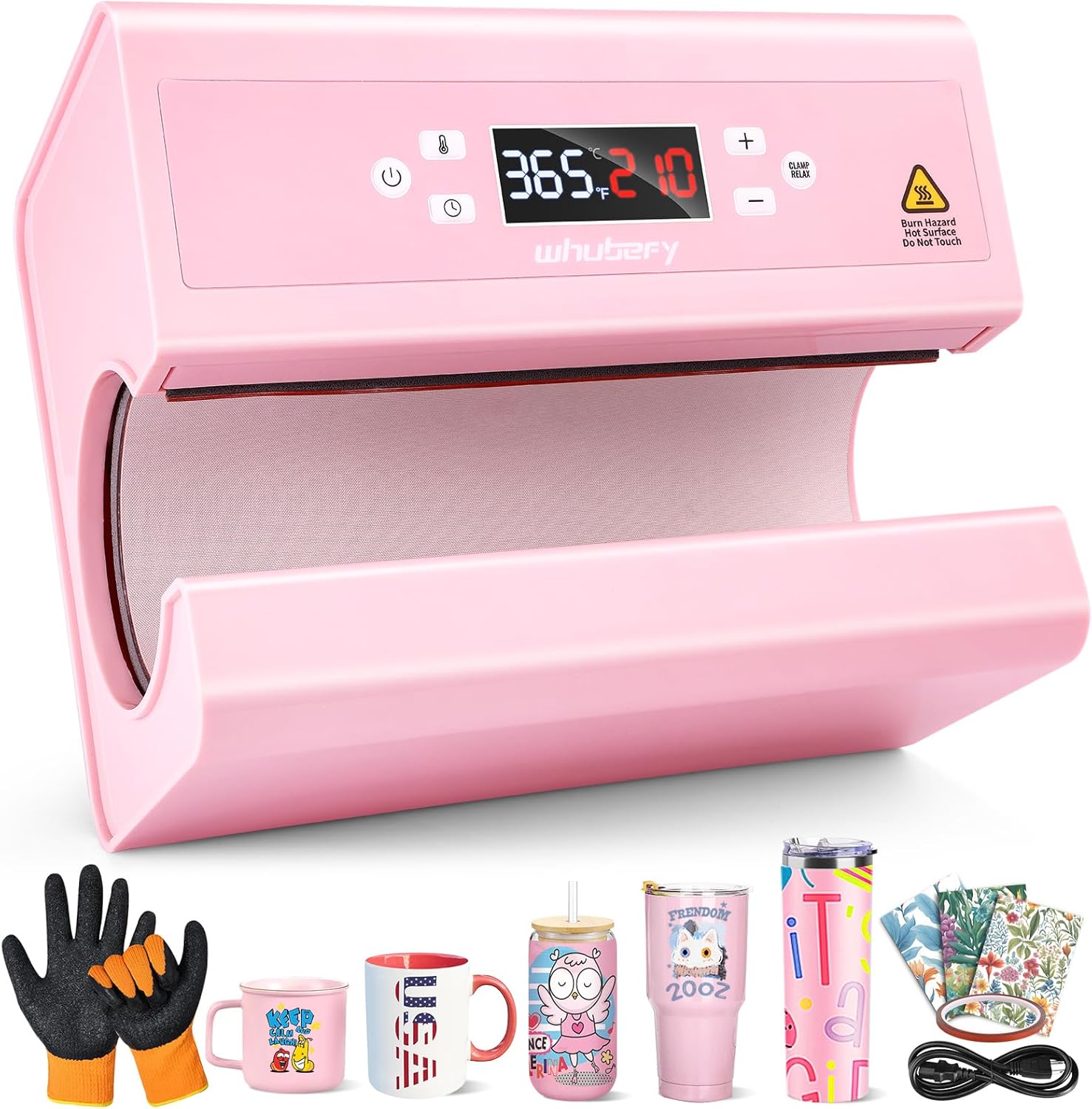 Whubefy Auto Tumbler Heat Press Machine, 20 Oz 30oz 16oz Sublimation Tumblers Press 10-15oz Coffee Mug Press with Sublimation Paper Heat Tape & Gloves, Automatic Cup Press Machine for 2.9-3.34inch