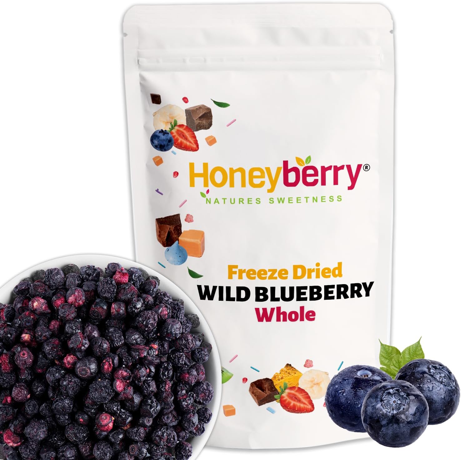 Freeze Dried Whole Wild Blueberry 70g - 100% Natural Blueberries Grown Wild Harvested From Lowbush - Superfood Non-GMO Freeze Dried Berry Fruit Perfect for Baking, Smoothie, Porridge Oats or Snacking