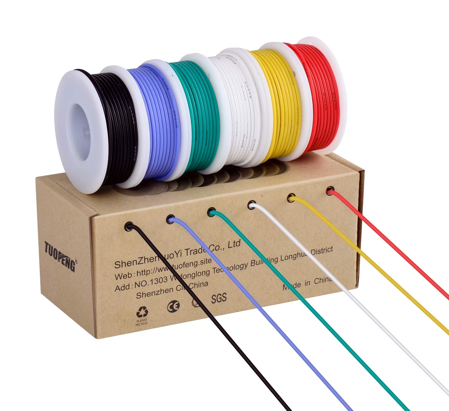 24 awg Wire Flexible Silicone Wire,24 Gauge Tinned Copper Wires Silicone Rubber Insulated (6 Different Colored 30ft / 9m Each)(OD: 1.6 mm) Stranded Wire Hook up Wires