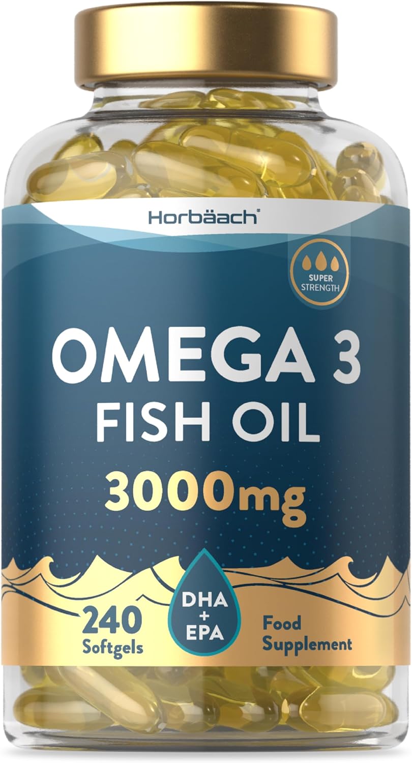 Omega 3 Capsules High Strength Fish Oil | 3000mg | 240 Count | Fatty Acid Supplement Providing 432mg of EPA and 288mg of DHA | by Horbaach