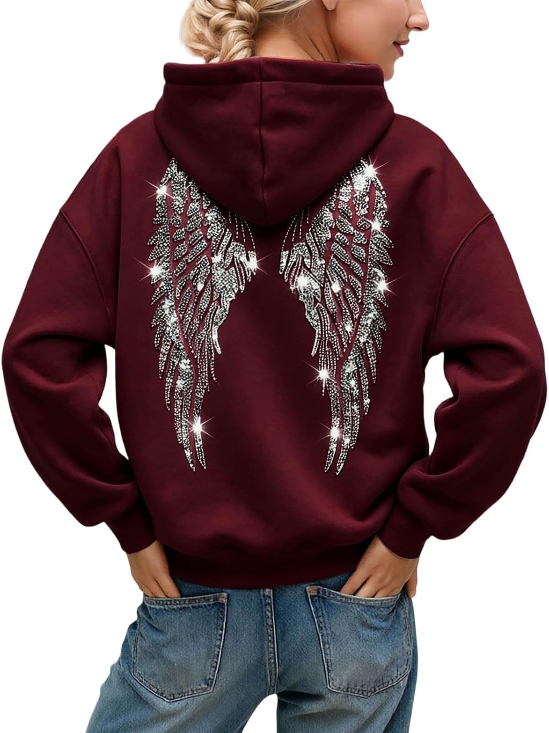 Angel Wing Hoodies for Women Wings Graphic Rhinestone Sweatshirt
