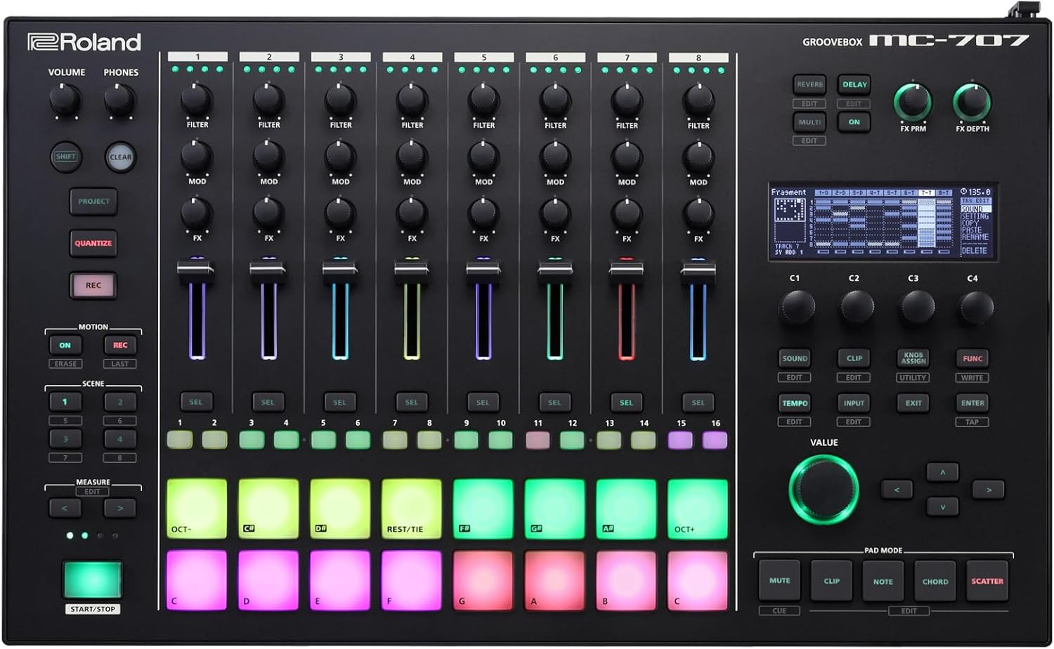 Roland Mc-707 Aira Dj Groovebox, Eight Tracks of Recording, Sequencing, Synthesizers And Effects & Record Audio And Midi,Black
