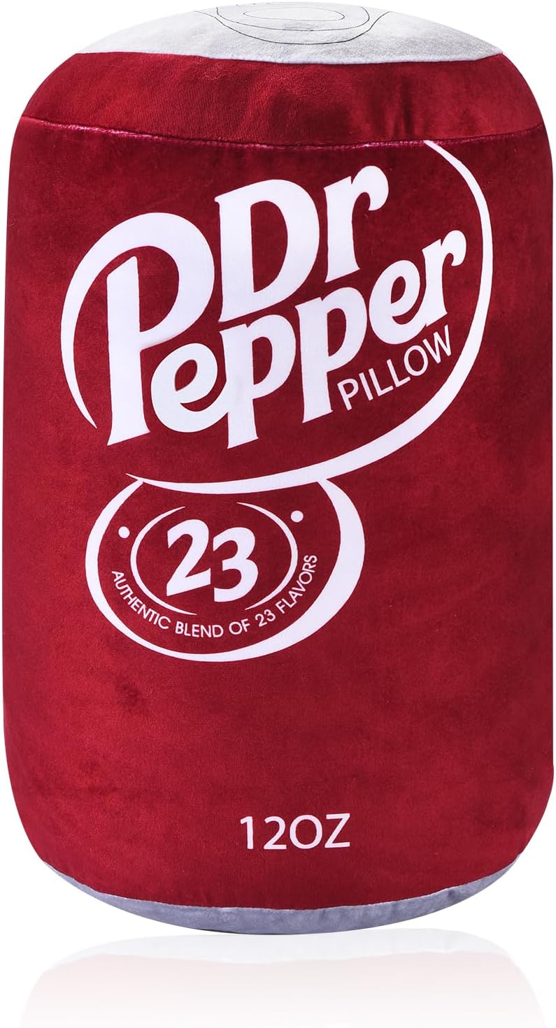 Doctor Pepper Pillow - Soda Can Stuffed Pillow - Soft Polyester Fabric, 18 inches - Cute and Fun Design, Red - Perfect for Home Decor, Gifts,, RMKAPILLOW-008