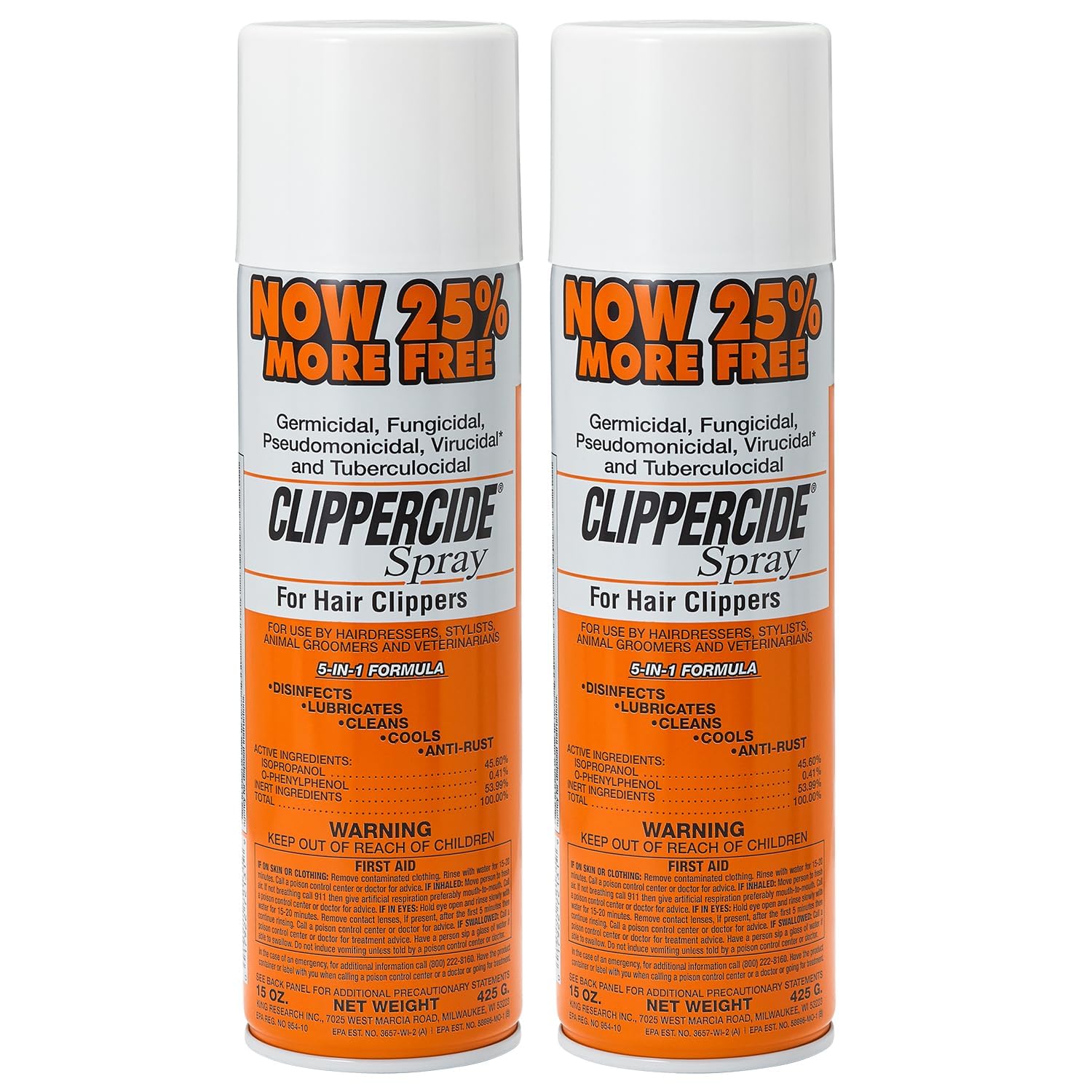 CLIPPERCIDE 5-in-1 Clippercide Disinfectant Spray 15oz, 2 Pack