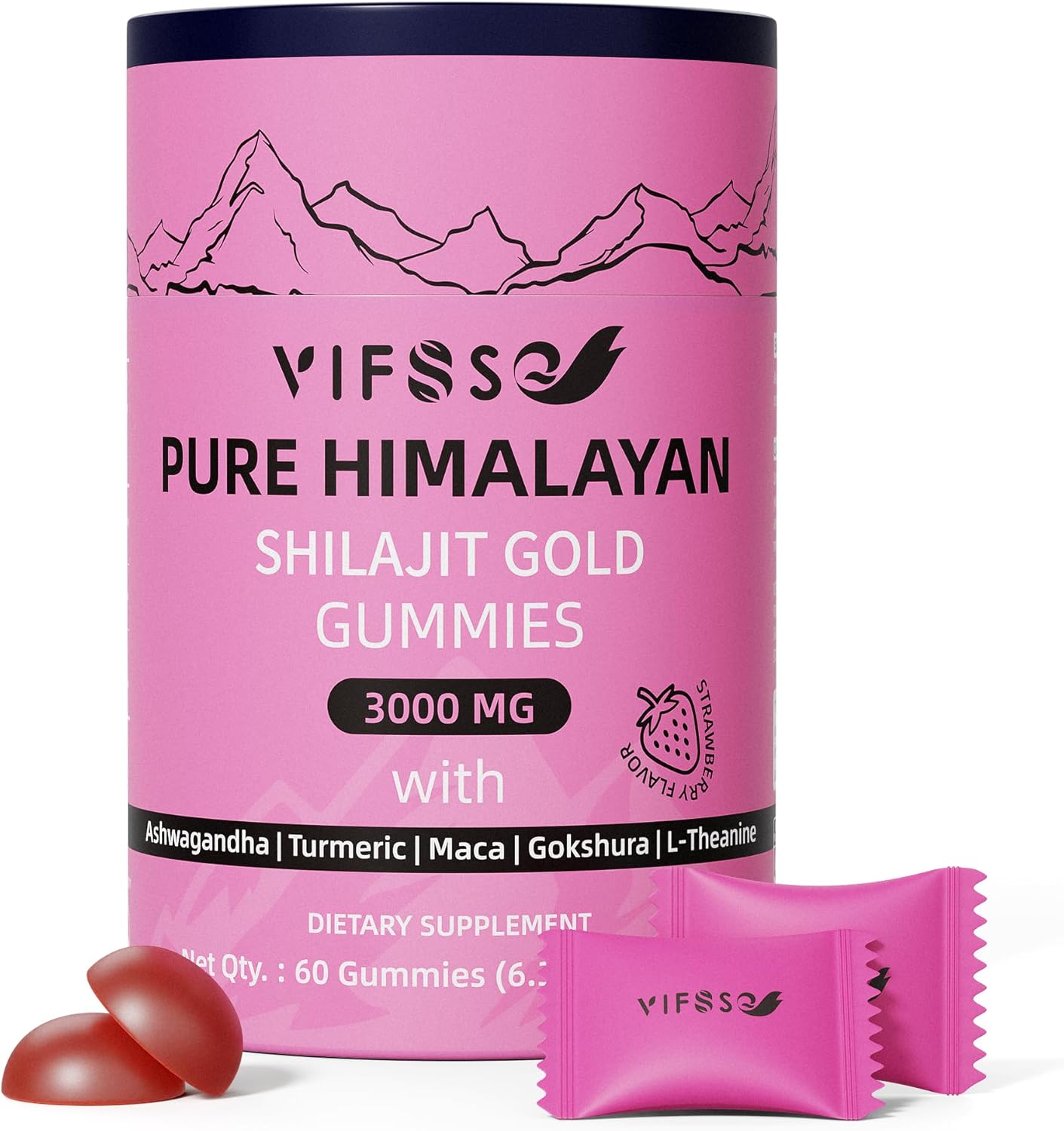 Shilajit Gummies, 3000 Mg Shilajit Pure Himalayan Organic with Ashwagandha, Turmeric Sugar-Free Gummies for Men and Women, Shilajit Supplement, Non-GMO Nature Shilajit for Energy, 60 Gummies