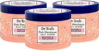 Dr Teal's Pink Himalayan Salt Body Scrub, Restore & Replenish with Pure Epsom Salt & Essential Oils, 16 oz (Pack of 3) (Packaging May Vary)