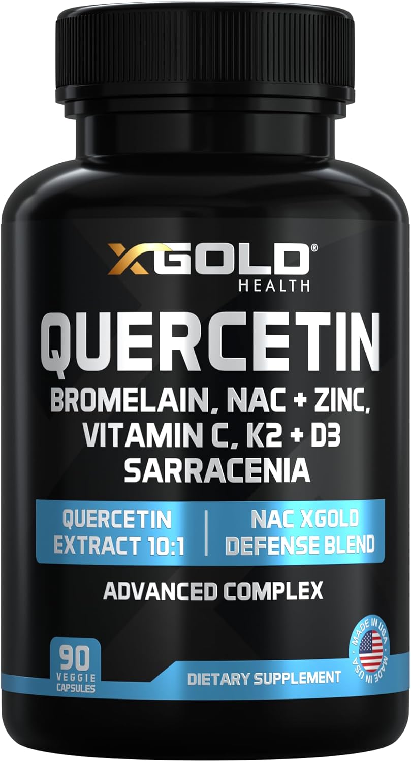 X Gold Health Quercetin Complex 1,000mg, Plus NAC, Bromelain, Zinc, D3+K2, Turmeric, Elderberry – Vitamin C- Antioxidant & Immune Support* Made in USA