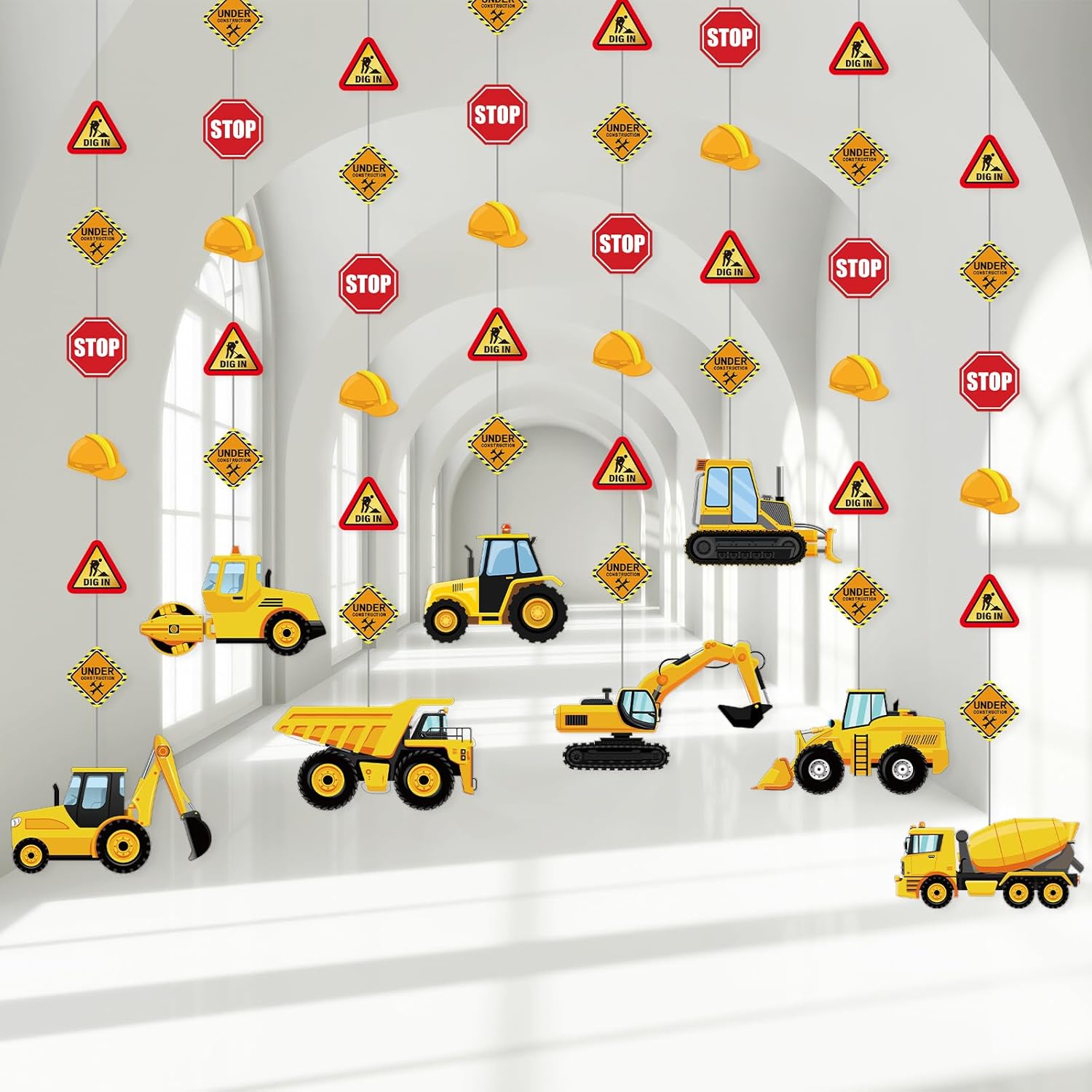 Faccito 8 Packs Construction Party Banner Decorations Traffic Zone Paper Garland Construction Birthday Paper Hanging Cutouts for Kids Boy Traffic Zonetheme Dump Truck Birthday Party Supplies Decor
