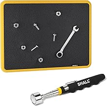 SHALL Magnetic Tool Parts Mat and Telescoping Magnetic Pickup Tool, Flexible Magnetic Tool Holder Pad W/ 83 Built-In-Magnets & 25LBS Pull Force Extendable Magnet Hold Mechanic Wrenches Screws Bolts
