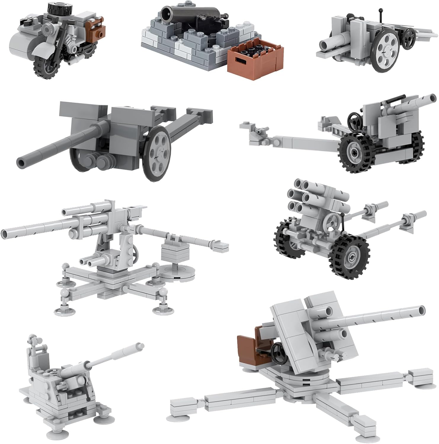 WW2 Artillery Weapons Building Blocks Set(710PCS).MOC Military Bricks Parts Toys Sets for Boys.