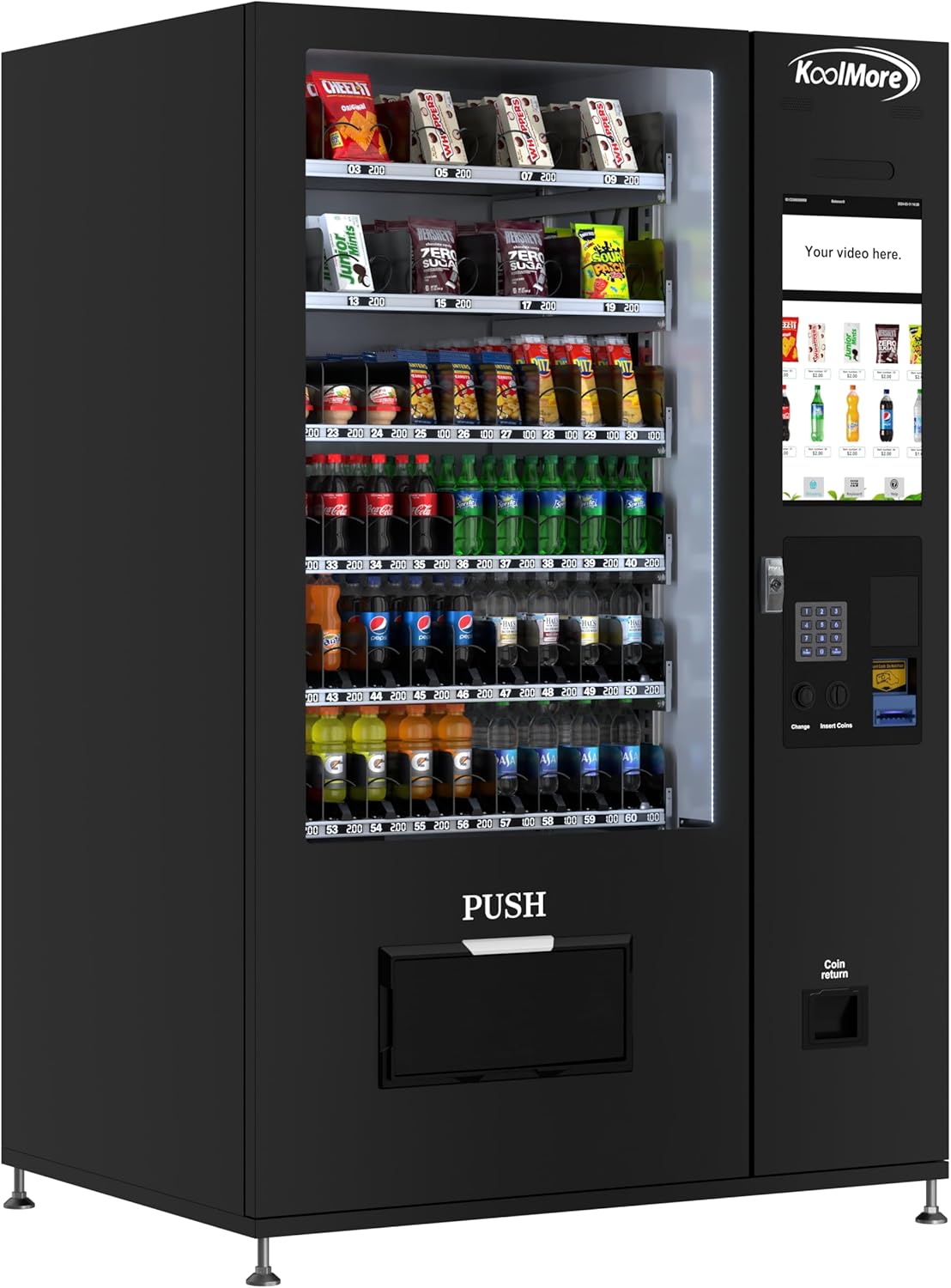 KoolMore KM-VMRT-50-BCR Snack Vending Machine 22 Inch CC Reader and Coin/Bill Acceptor in Black, 60 Slots/Refrigerated with Touch Screen