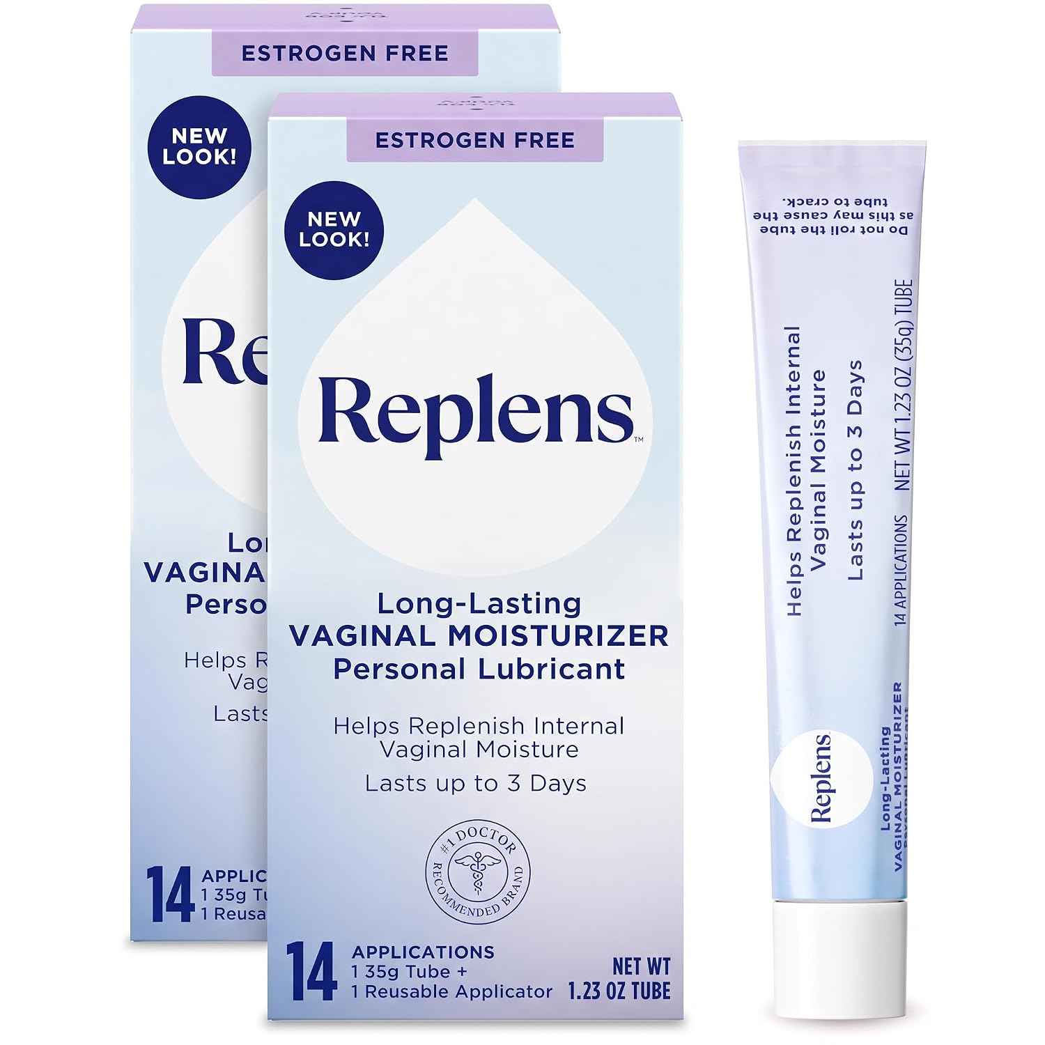 Replens Long-Lasting Vaginal Moisturizer, Relieves Vaginal Dryness for Up to 3 Days, Fragrance Free, 14 Applications (Pack of 2)