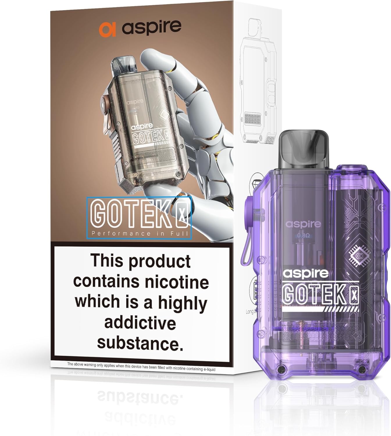 Aspire Gotek X Vaping Kit, Compact, Stylish, 2mL Refillable Pod, Nic Salt Compatible, User Friendly, All Day Usage, E Cigarettes, E Cig, Aspire Vaping, Starter Kit, No Nicotine (Translucent Violet)