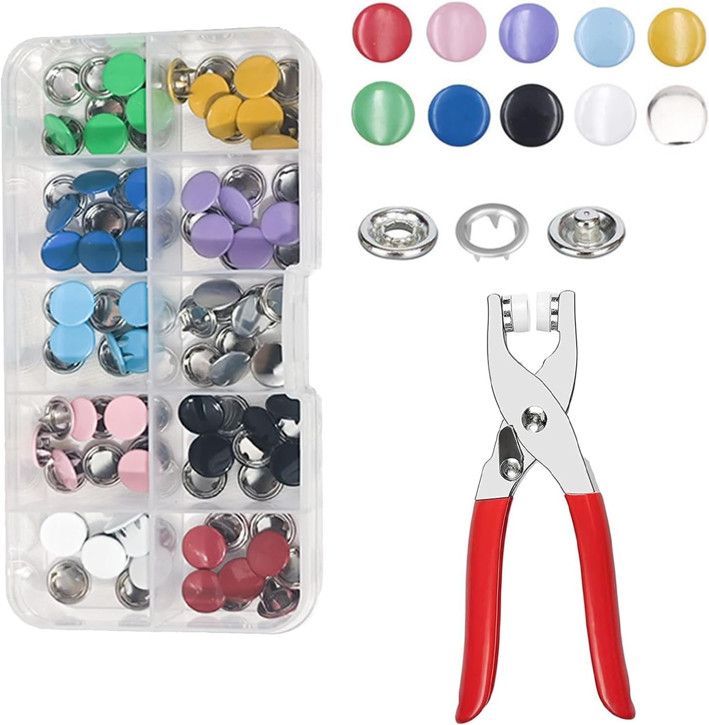 JNOUCS 100 Pcs 9mm Snap Fasteners, Colorful Decorative Metal Poppers Fasteners Kit, Ideal for DIY Clothing, Bags, Hats, Pet Clothes, Sewing Repairs
