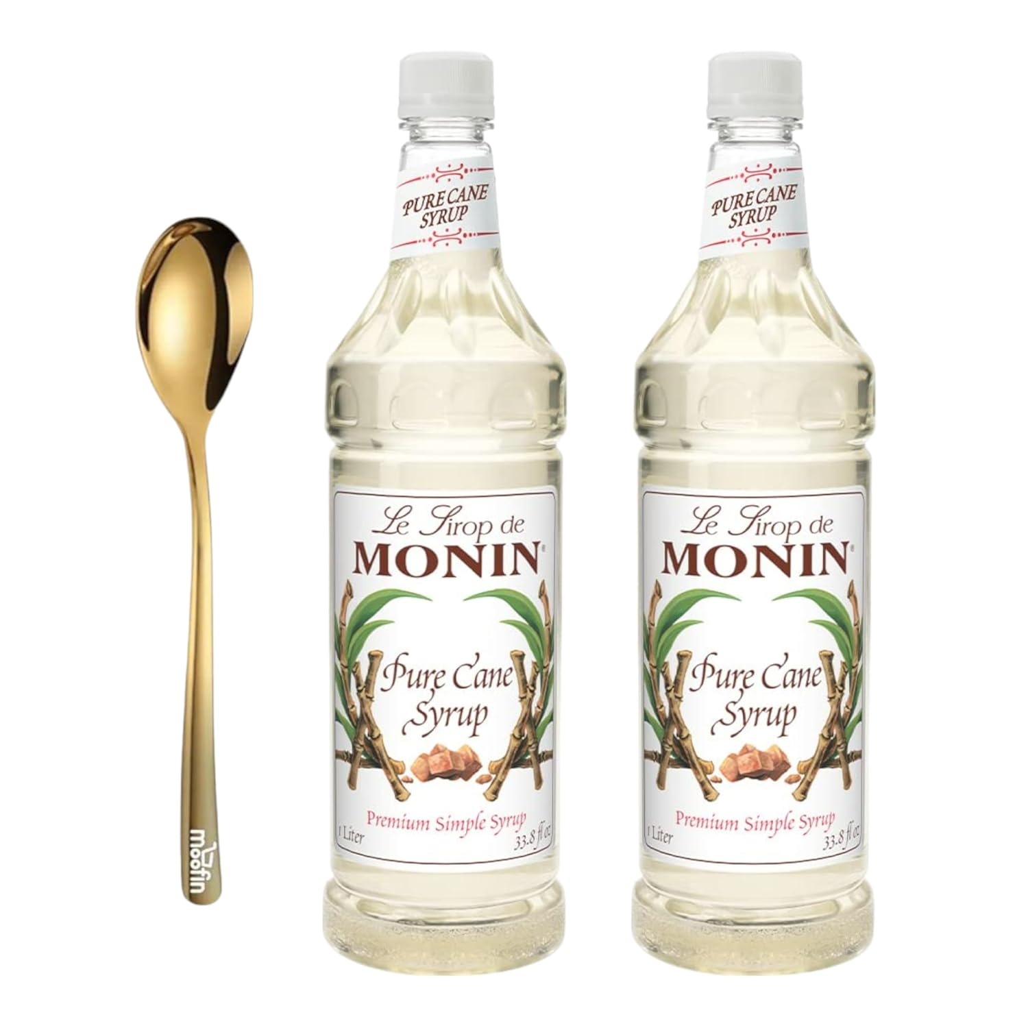Pure Sugar Cane Syrup, 1 Liter - with Moofin Golden SS Spoon, Liquid Cane Sugar Syrup for Beverages, Balanced Sweetness with Moofin Golden SS Spoon - Ideal for Teas, Coffees, Cocktails, Halal,