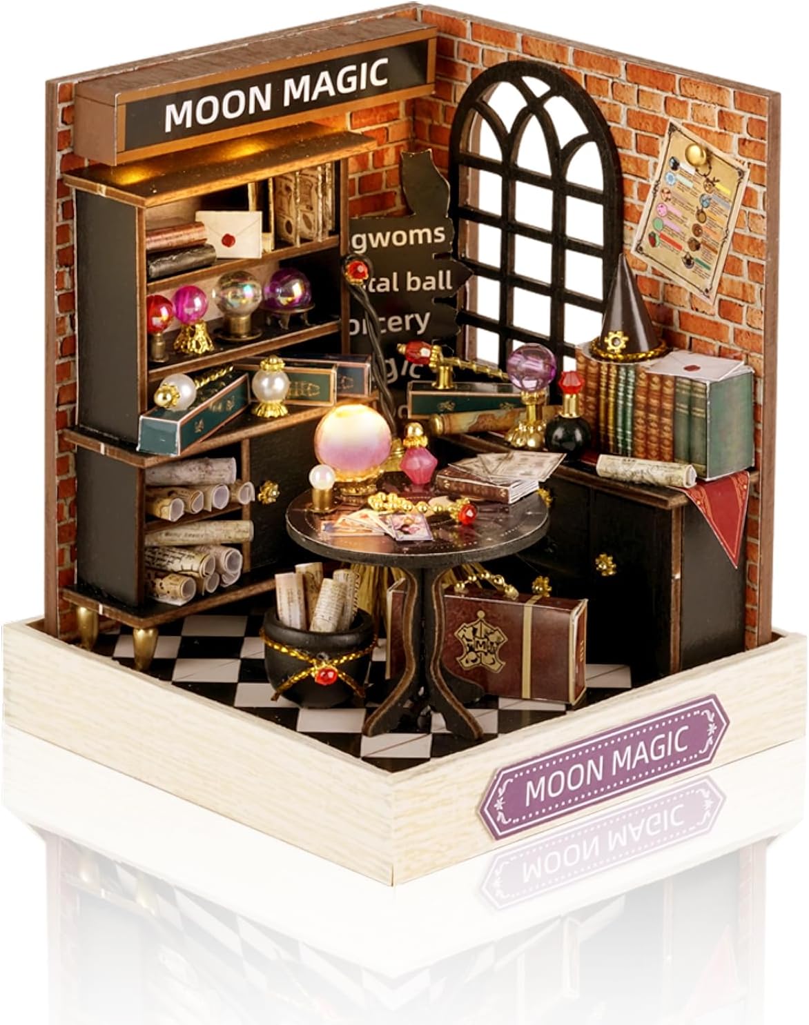 Cuteefun DIY Miniature House Kits, Mini Dollhouse with LED, Wooden Crafts for Adults Teen to Building, Birthday (Moon Magic)