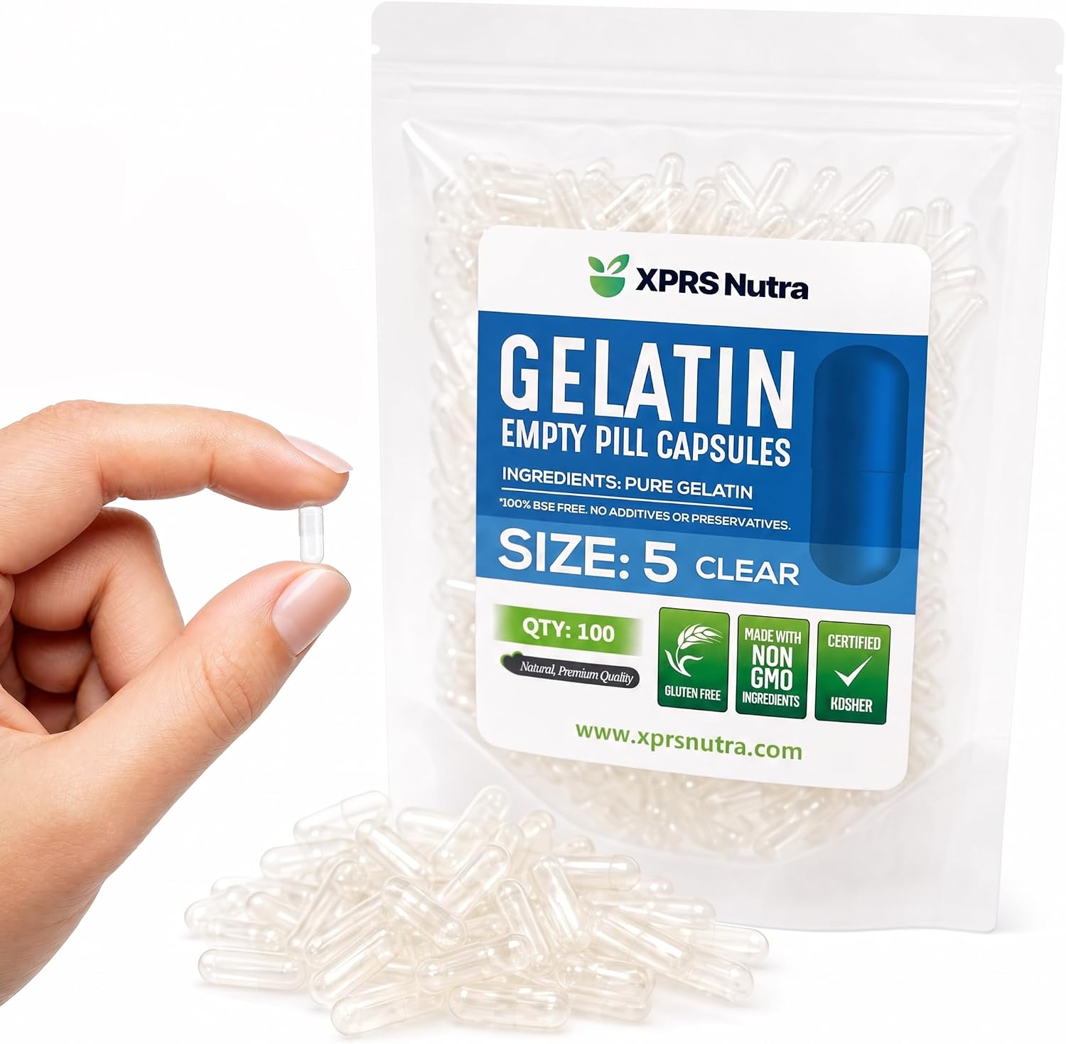 XPRS Nutra Size 5 Empty Capsules - 100 Count Clear Very Small Empty Gelatin Capsules - Pills DIY Capsule Filling - Fillable Pill Gel Caps for Do-It-Yourself Vitamin Supplements