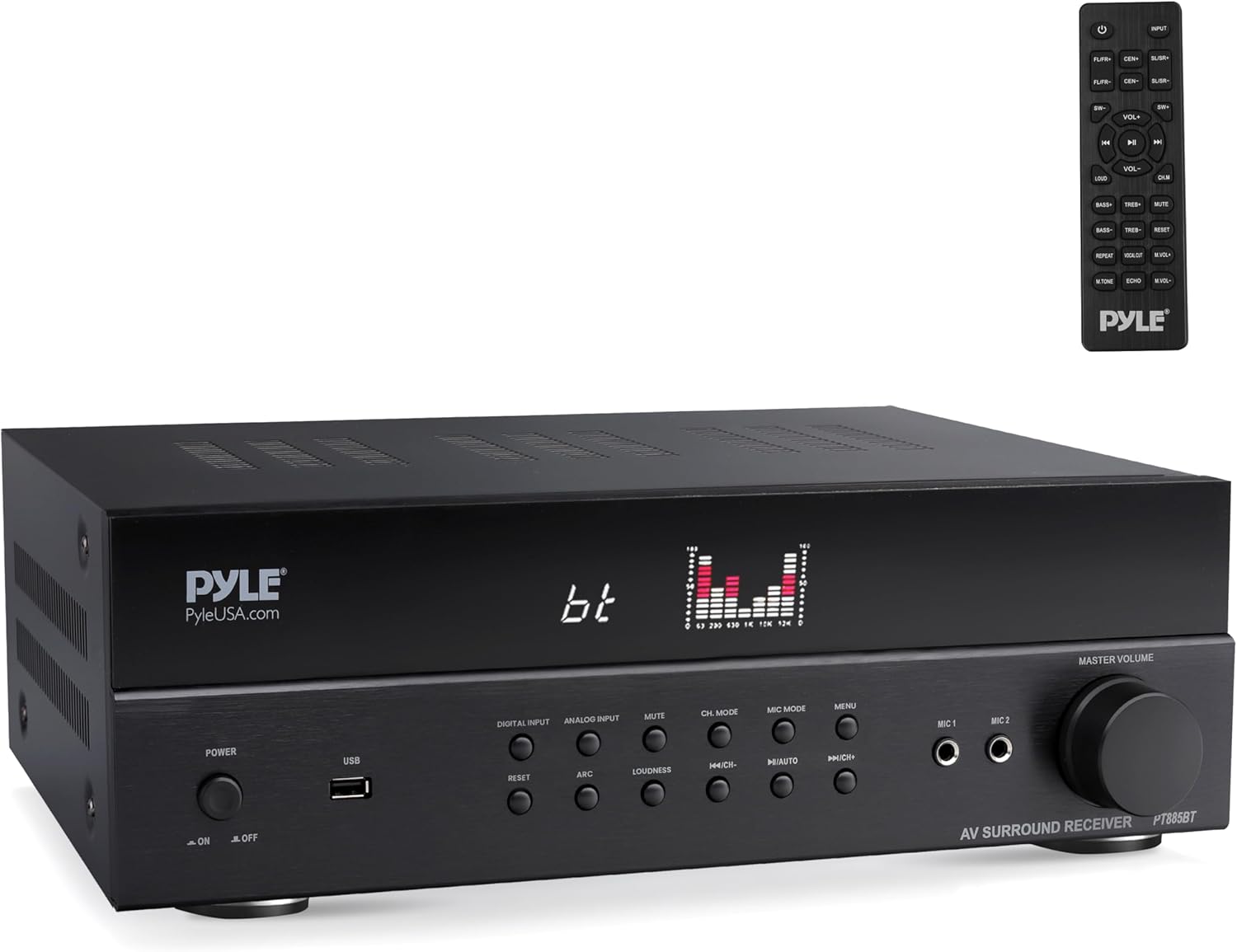 Pyle Bluetooth Home Theater Receiver Hi Fi Stereo System - 7.2 Channel Surround Sound Amplifier Entertainment System with ARC Support, MP3/USB/DAC/FM Radio, PMPO: 1200MAX - PT885BT