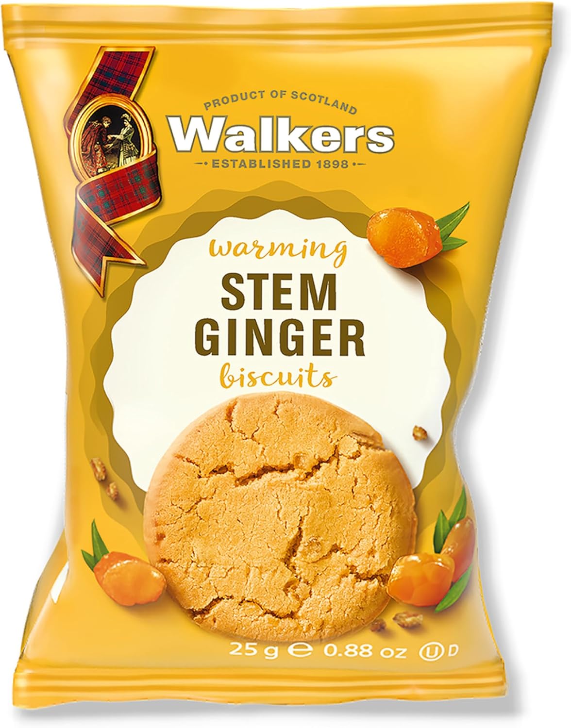 Walkers Shortbread Twin Pack Stem Ginger Biscuits. Traditional Pure Butter Scottish Recipe, 25g (100 x Twin Pack)
