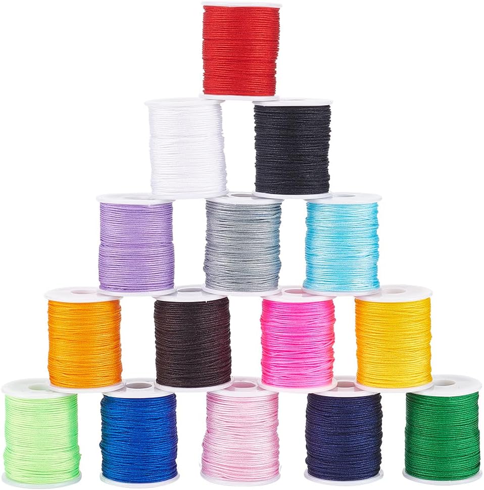 PH PandaHall 0.8mm Nylon Beading String 15 Colors Chinese Knotting Cord Kumihimo Thread Blinds Lift Cord for Windows Macrame Friendship Bracelets 150 Yards