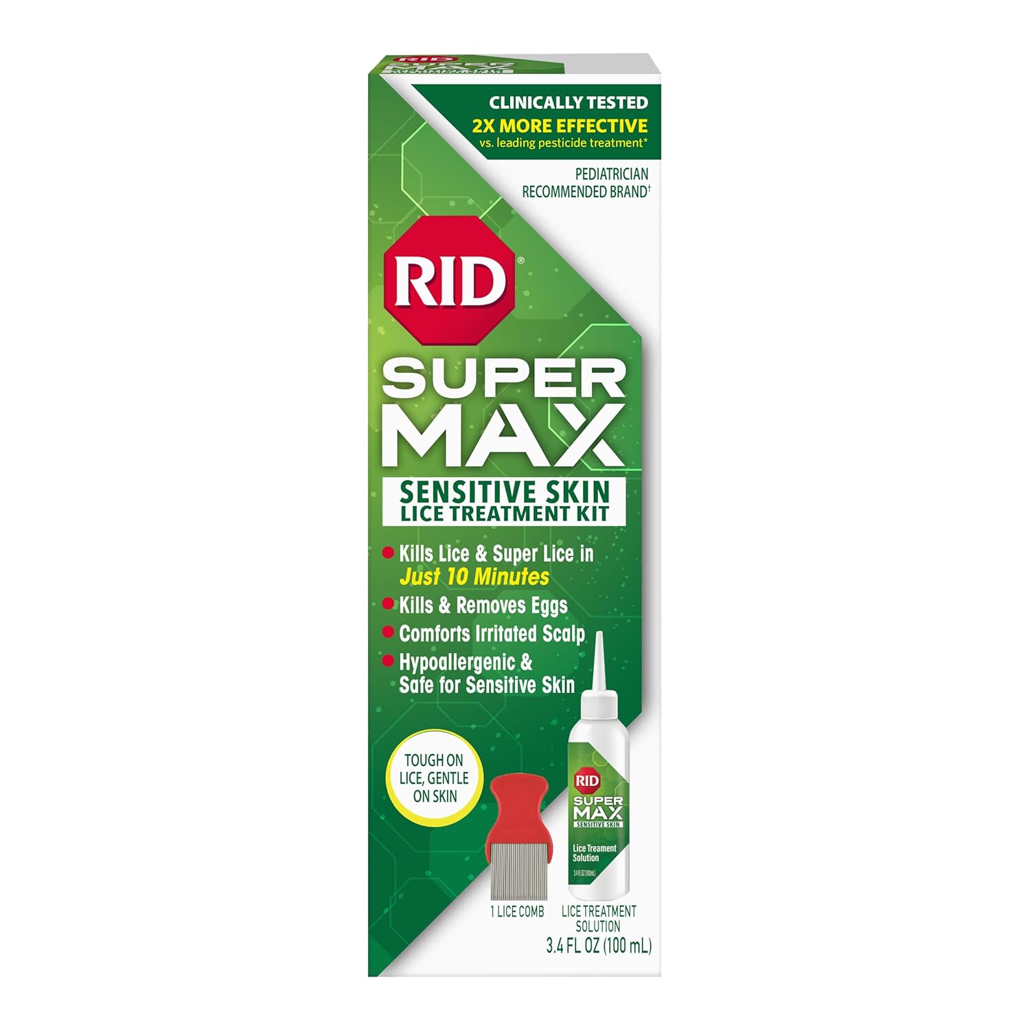 RID Super Max Sensitive Skin Lice Treatment, Kills Super Lice & Eggs, Safe for Sensitive Skin, Clinically Tested, Package Graphics May Vary