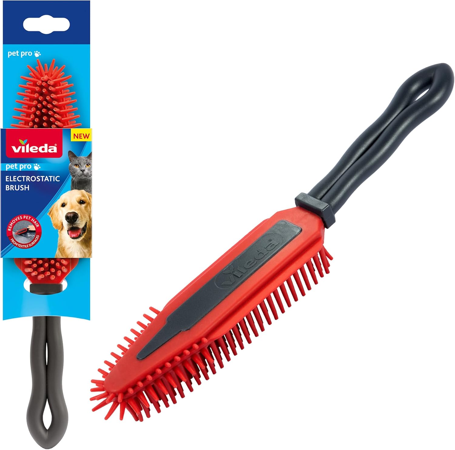 Vileda Pet Pro Electrostatic Brush Ideal for Pet Hair Removal from Carpets and Furnishings Small Spaces Rubber Brush for Pet Hair Washable and Long Lasting