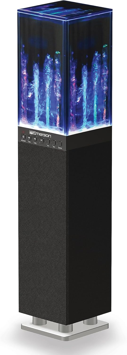 Emerson EHS-2001 Dancing Water Light Tower Speaker System with Bluetooth and FM Radio, Floor-Standing Wireless Speaker with LED Water Fountain Light Show, Crystal Clear Sound, Bluetooth Streaming