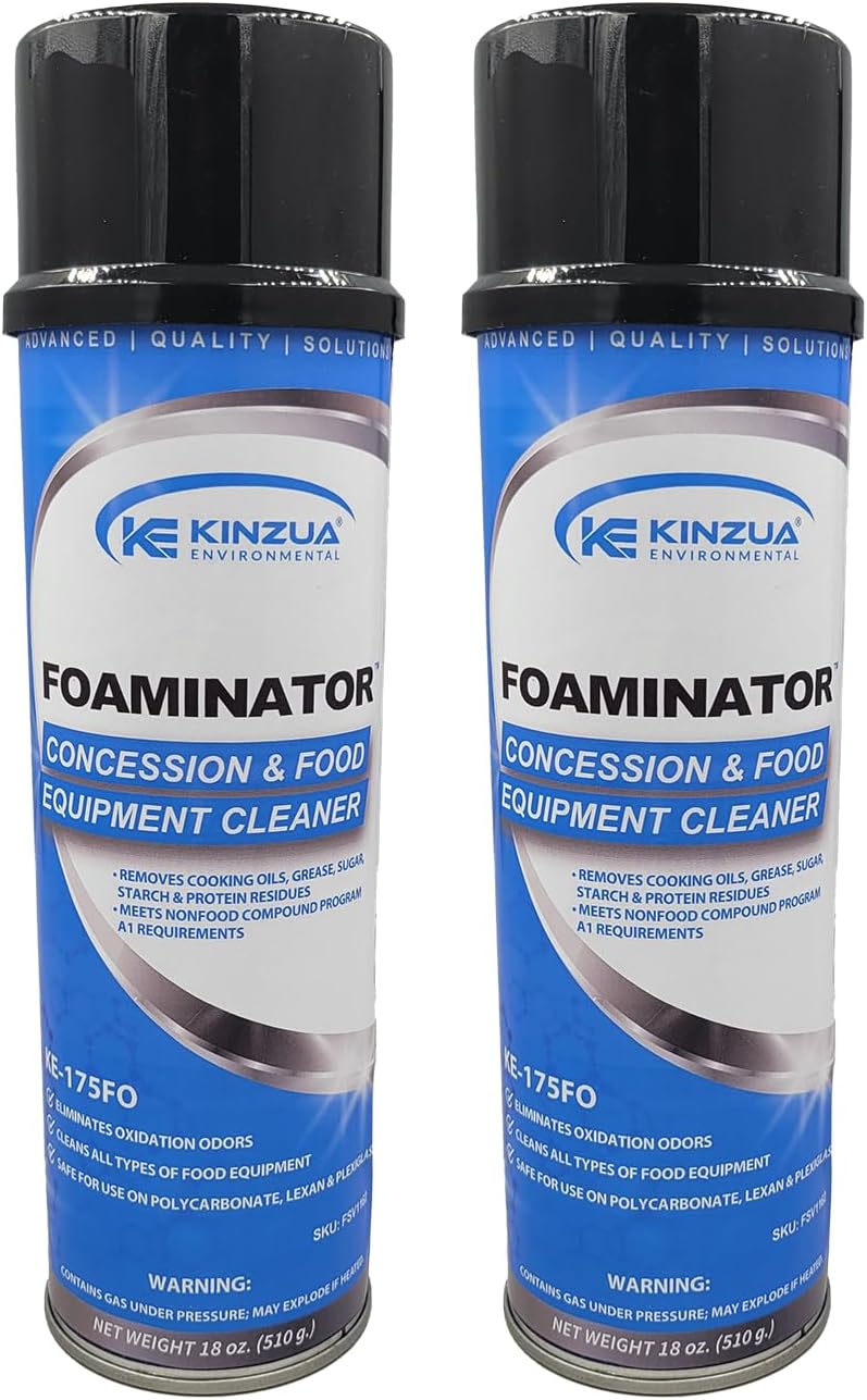 KINZUA ENVIRONMENTAL Foaminator, Concession & Food Equipment Cleaner, Heavy Duty Popcorn Machine Cleaner, Super Cleaning Foam Solution for Grill, Stove and Oven Cleaner & Degreaser, 18 oz, Pack of 2