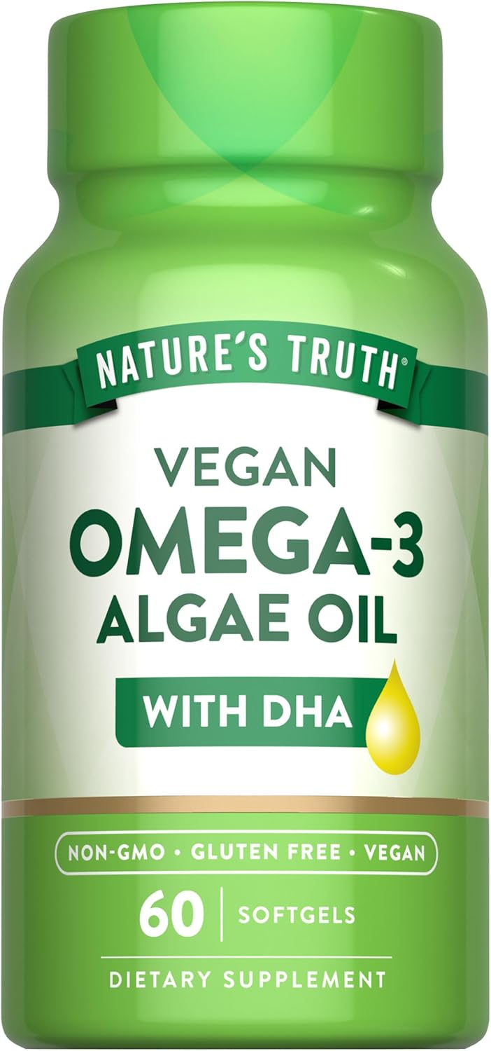 Nature's Truth Vegan Omega 3 Softgels | 60 Count | Algae Oil Formula with DHA | Non-GMO & Gluten Free Supplement