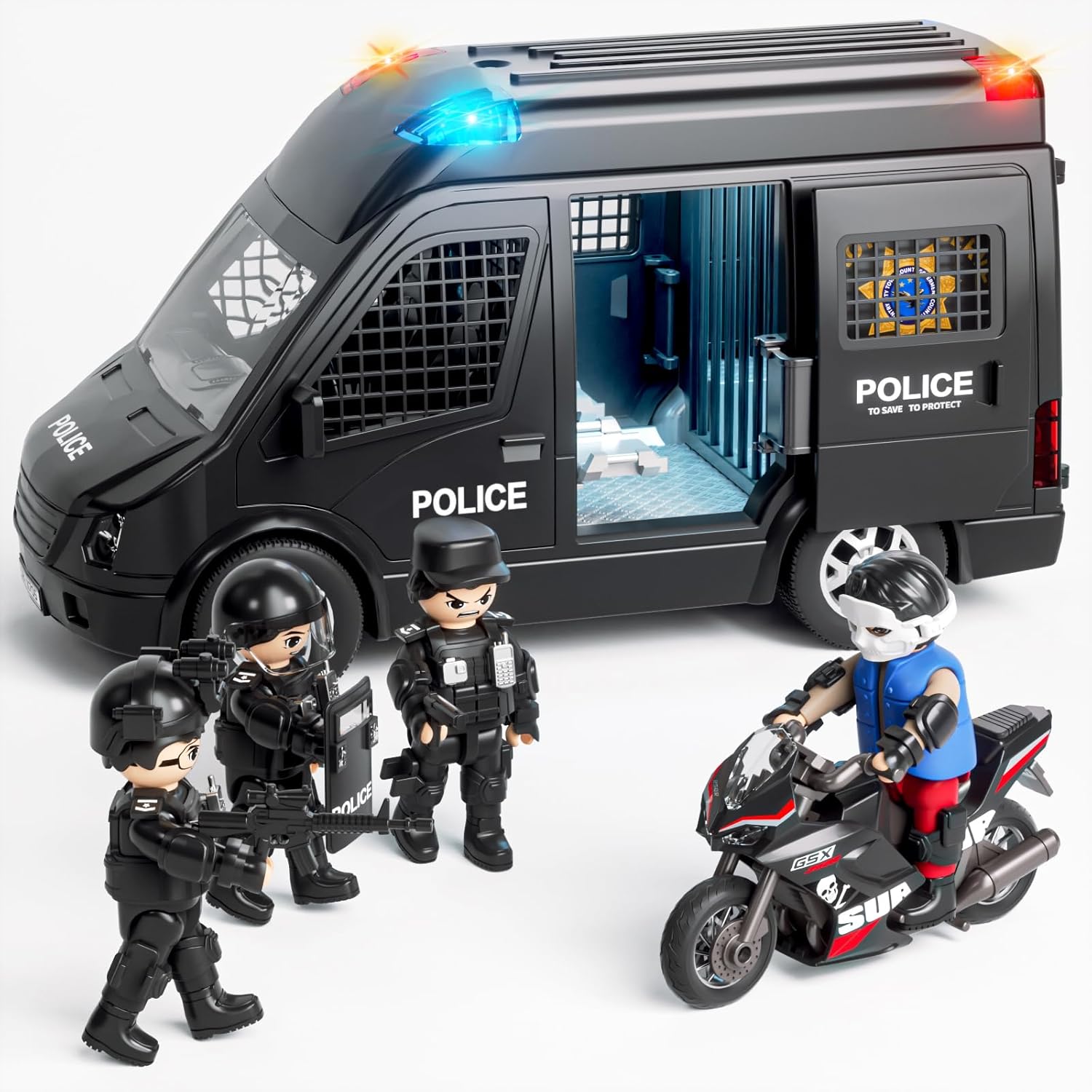 Doloowee Police Car Toy Truck for Kids 3-8, Large Toy Cars with Lights & Sounds, Emergency Vehicle Toddler Toys, Law Enforcement Role Playset, Play & Learn Toddler Toys Ages 3 4 5 6 7 8 9 10 11 12