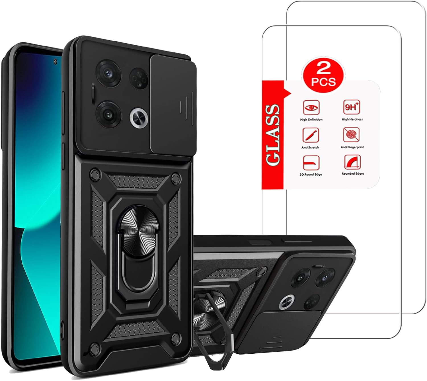 For Xiaomi poco X6 pro Case with [2 Pack] Tempered Glass Screen Protector, For poco x6 pro 5G Case [Military-Grade] Protective，with Lens Protects Magnetic Kickstand Car Mount Holder Phone Case