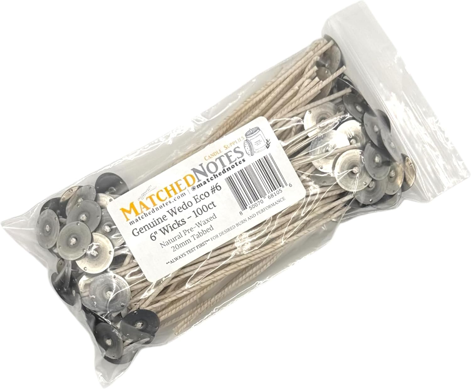100ct Genuine Eco 6 Candle Wicks - 6" Length - 20mm Wick Tab - Natural Wax Coating - Top Selling Wick