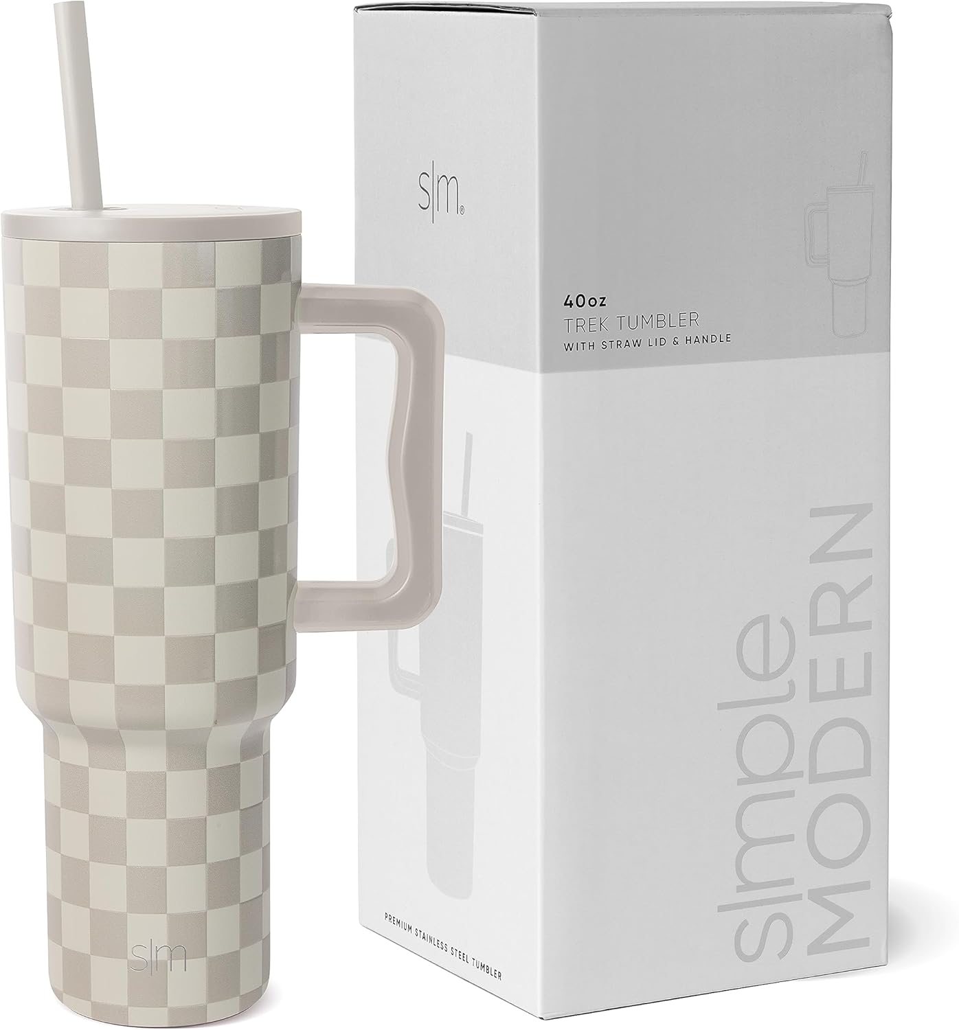 Simple Modern 40 oz Trek Tumbler with Handle and Straw Lid | Cup Holder Friendly Insulated Stainless Steel Travel Mug | Checkmate