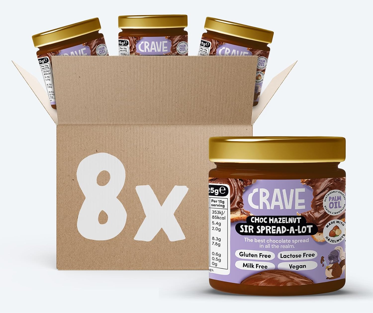 Crave Free From | Sir Spread-A-Lot 8x225g | Chocolate Hazelnut Spread | Rich, Creamy, and Perfectly Smooth | Vegan | Gluten Free | Lactose Free