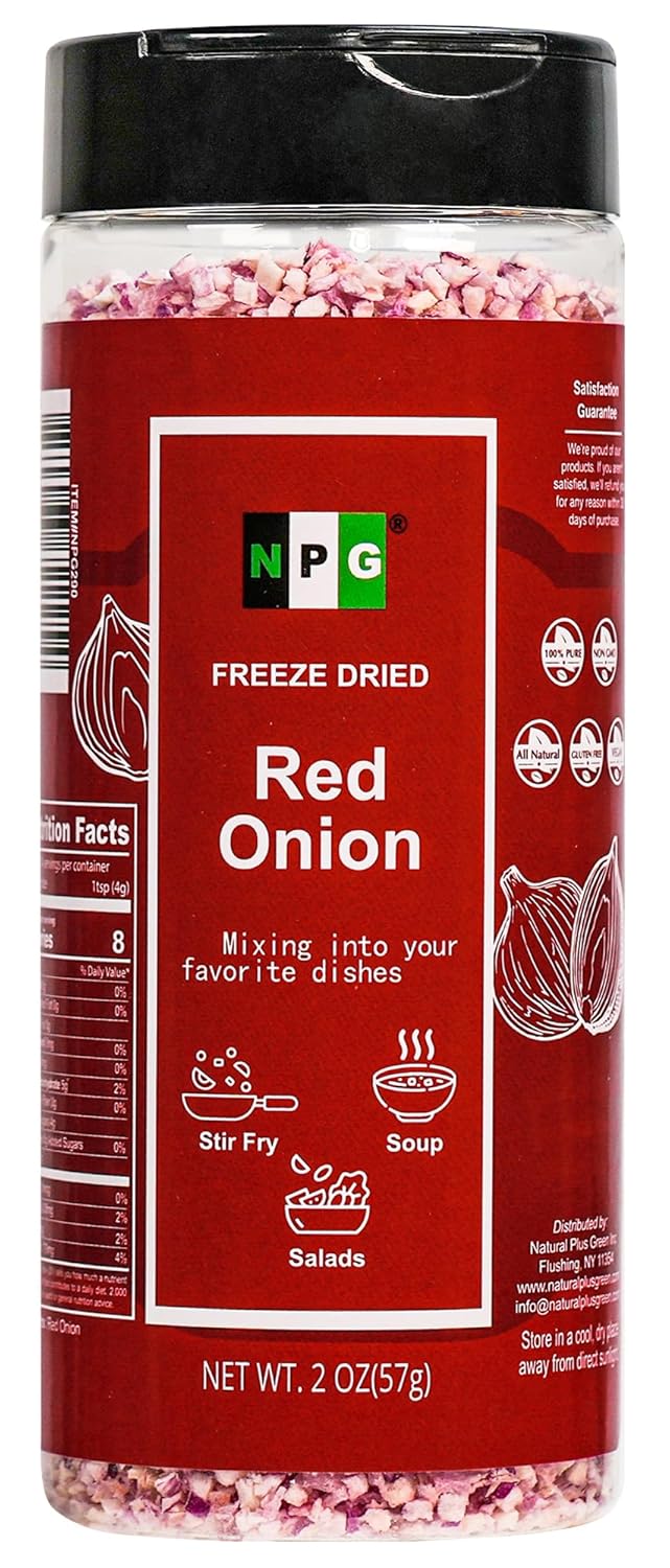 NPG Freeze-Dried Red Onion 2 Oz, Chopped & Diced Dehydrated Onion, Non-GMO, No Additives, Sweet & Crunchy, Ready to Use for Cooking, Soups, Salads, Seasoning & Meal Prep