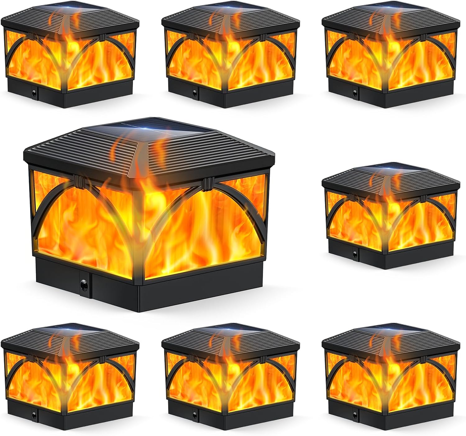 LETMY 8 Pack Bigger Solar Post Cap Lights Outdoor - Flickering Flame & Warm Light Mode 4x4 Fence Post Solar Lights Outdoor Waterproof for Fence, Garden, Yard, Deck, Patio Decor, 4X4 Vinyl/Wooden Posts