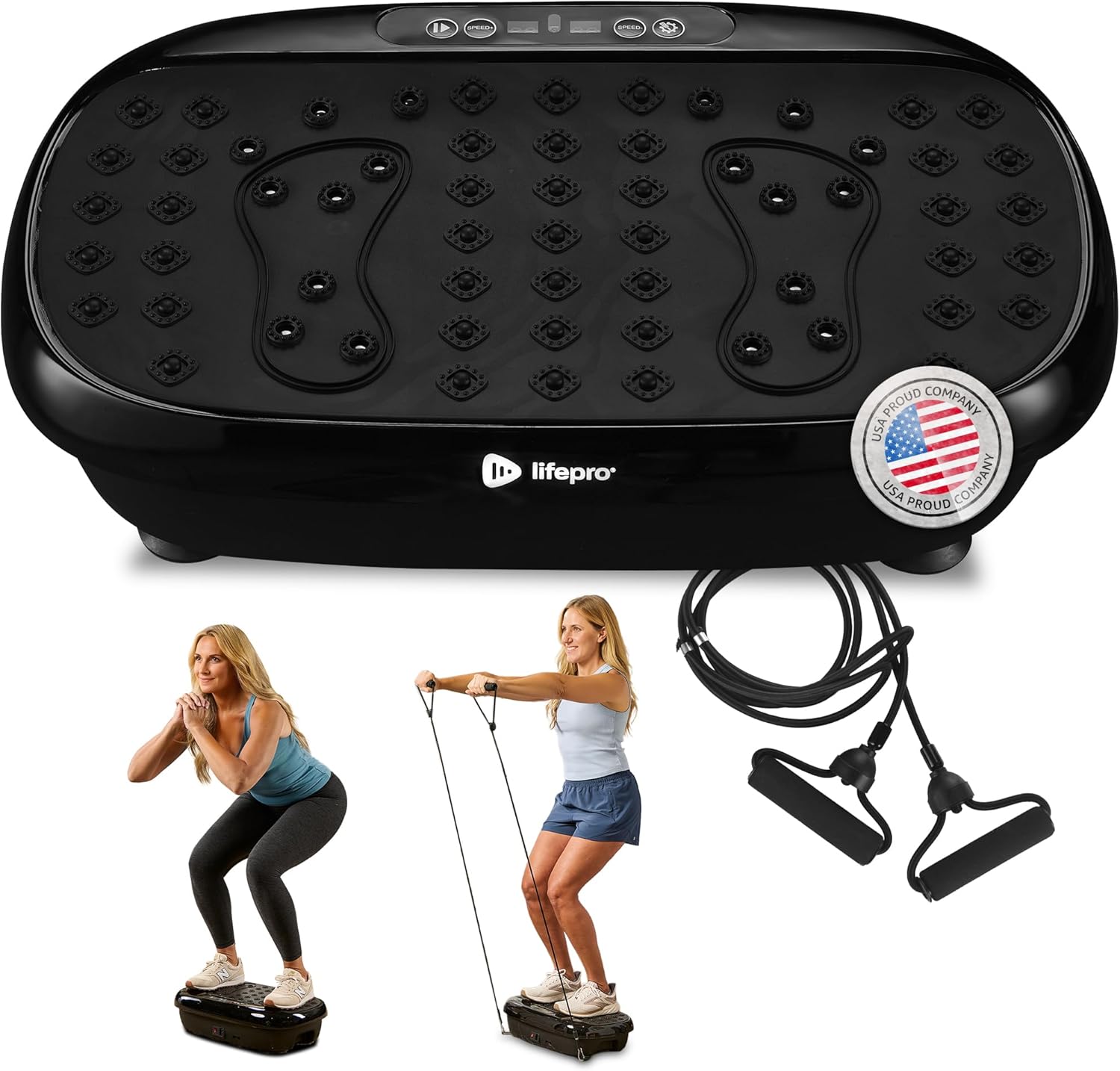 Lifepro HexaPlate Lite Vibration Plate Exercise Machine — Magnetic Acupoints, 99 Speeds & 10 Presets Vibration Platform Machine with Resistance Bands — Vibrating Plate for Lymphatic Drainage & Toning
