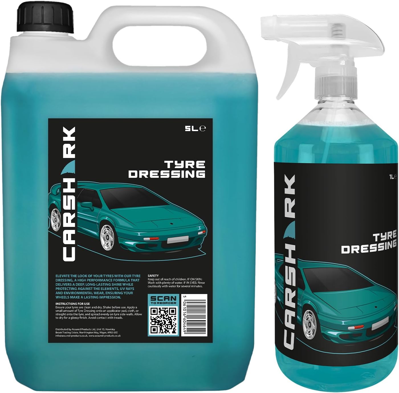 CARSHARK Tyre Dressing 1L + 5L, High Performance Formula, Deep Shine, UV Protection