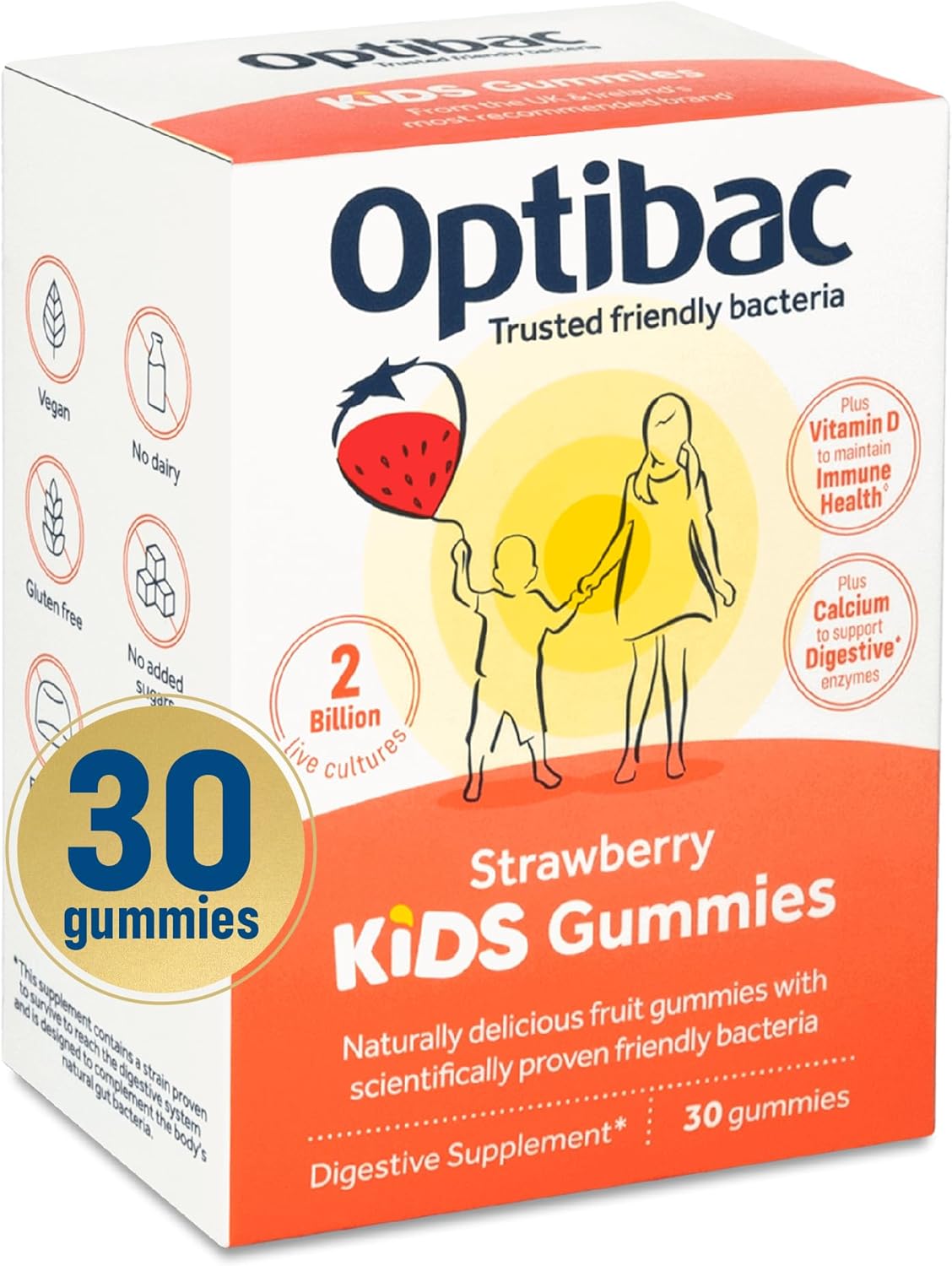 Optibac Probiotics Kids Gummies - Kids Probiotic with Vitamin D & Calcium for Immune System Support & Gut Health and 2 Billion Bacterial Cultures - 30 Vegan Gummies