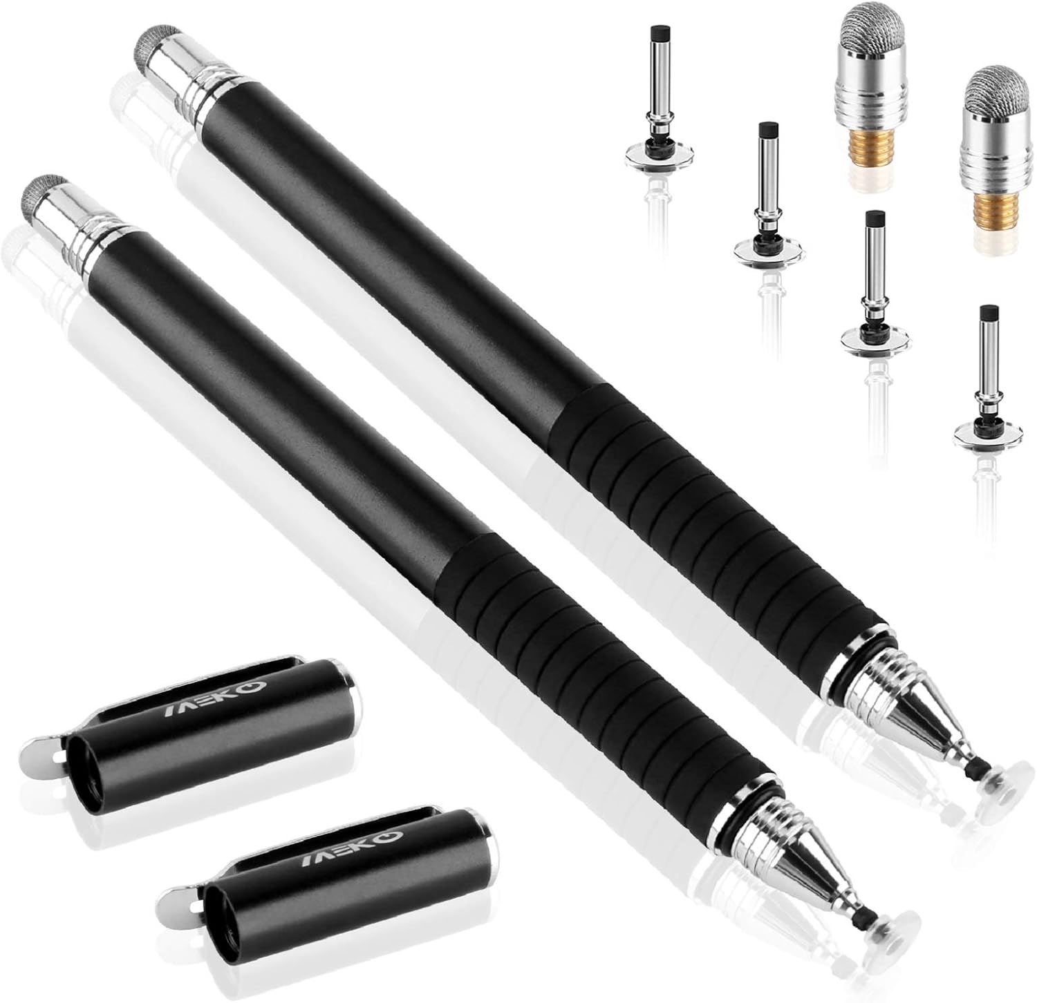 MEKO Capacitive Stylus Pen / Styli (Disc and Fiber Tip 2-in-1 Series) for All Touch Screen Cell phones Tablets (Black)