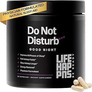Life Happns Do Not Disturb Sleep Aid for Adults Natural Supplement with L-Theanine, Magnesium, Passion Flower & Evodia Fruit for Restorative Sleep Melatonin-Free, Non Habit-Forming, 60 Capsules