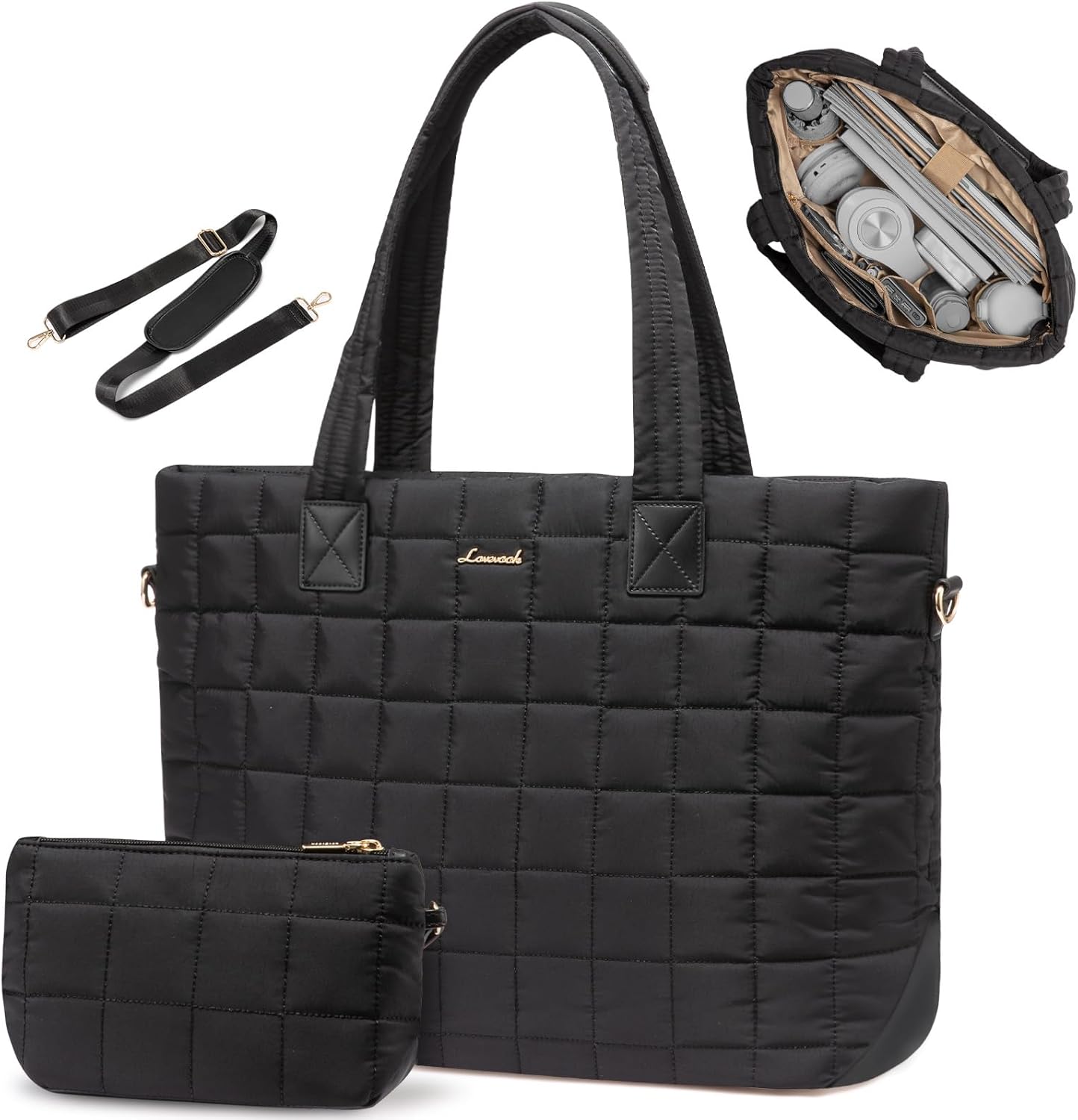 LOVEVOOK Tote Bag for Women, Large Puffer Tote Bag with Zipper Quilted Light Work Bag