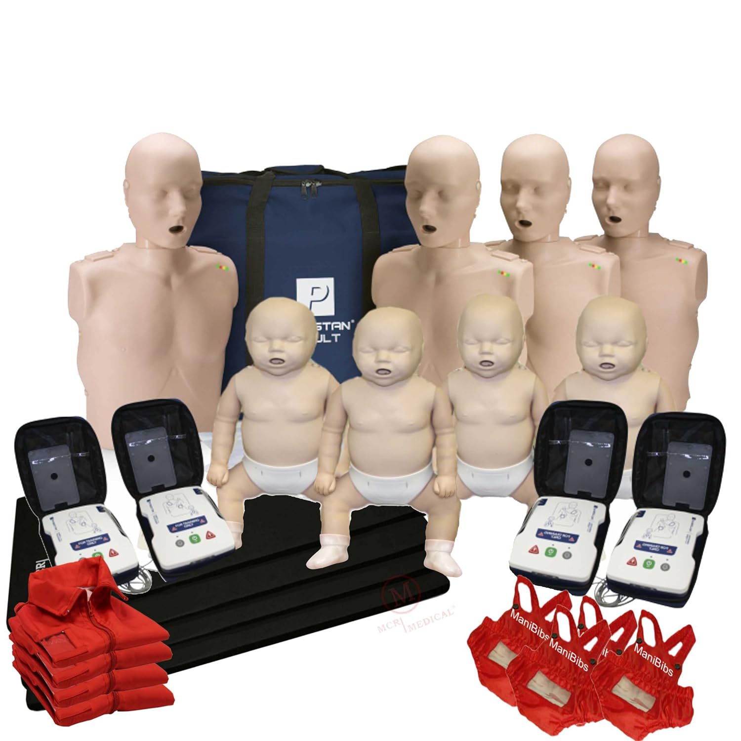 MCR Medical PRESTAN CPR Adult Manikin 4-Pack w. Feedback, Infant Manikin 4-Pack w. Feedback, UltraTrainers, and MCR Accessories