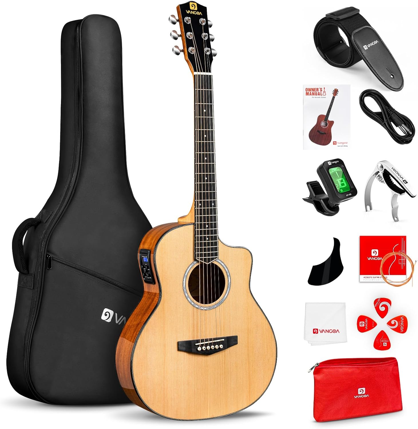 Electric Acoustic Guitar 3/4 Size - 36 Inch Acoustic Electric Guitar Cutaway Acustica Guitarra Bundle for Beginners and Students, Spruce Top, Guitarra Electro Acustica by Vangoa