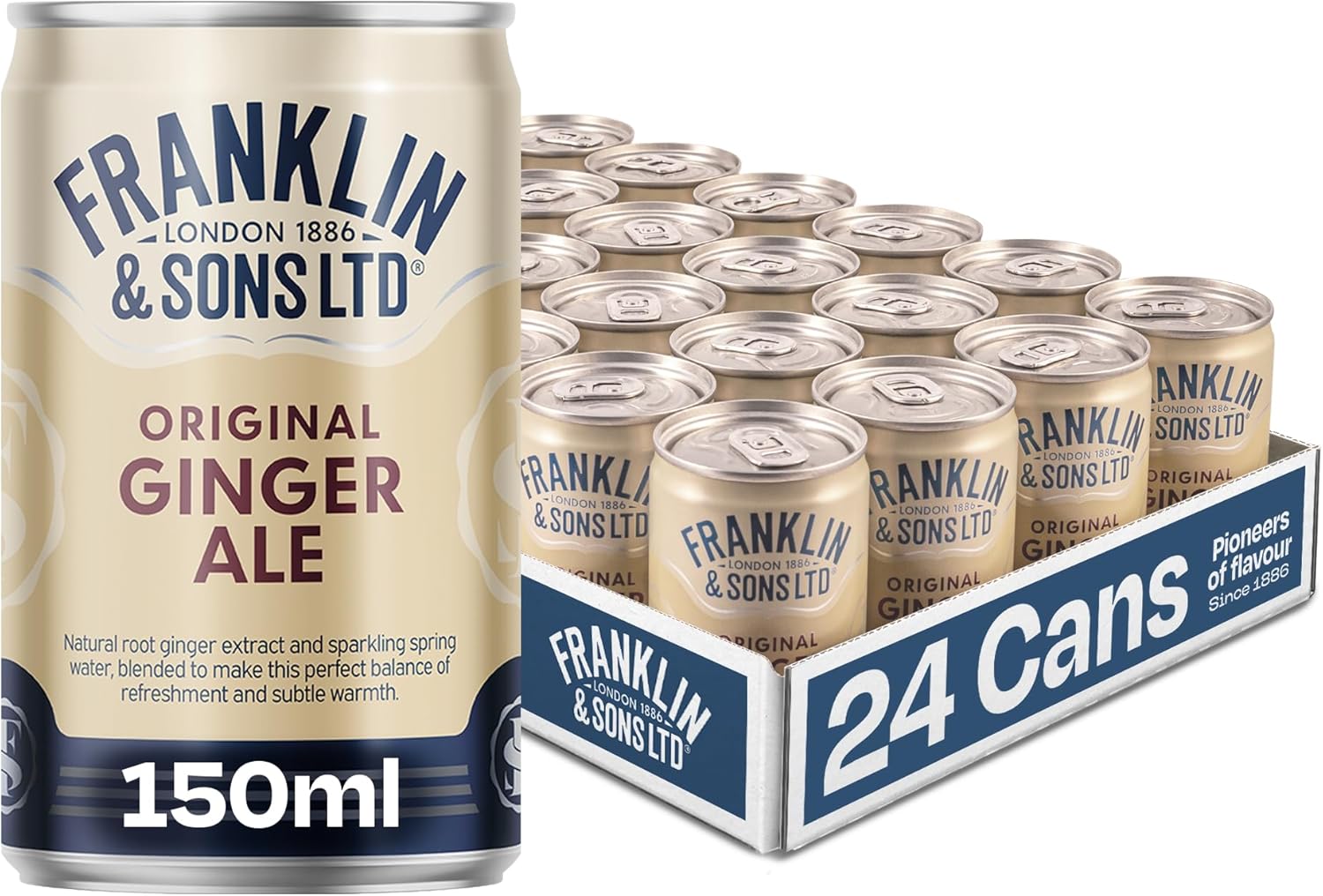 Franklin & Sons 1886 Original Ginger Ale | 24 x 150ml Can Case | Traditional recipes dating back to 1886 | All natural ingredients | Refreshing Ginger Zing | Light but full of flavour
