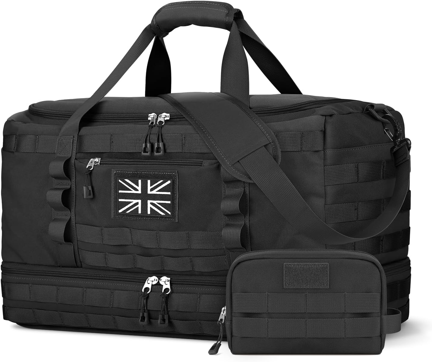 ETRONIK Travel Duffle Bag for Men, Tactical Gym Bag & Weekender Overnight Bag for Travel with Toiletry Bag and Shoe Compartment, Carry on Holdall with Wet Pocket for Workout Football Sport, Black